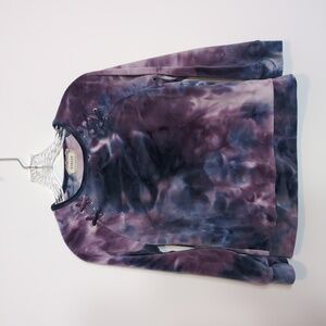 Btween Velour Tie Dye Long Sleeve Shirt Top